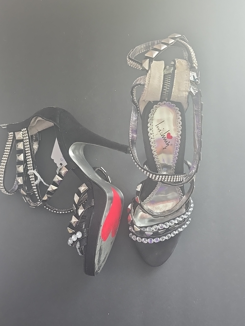 Luichiny Black Studded Rhinestone Strappy High Heels